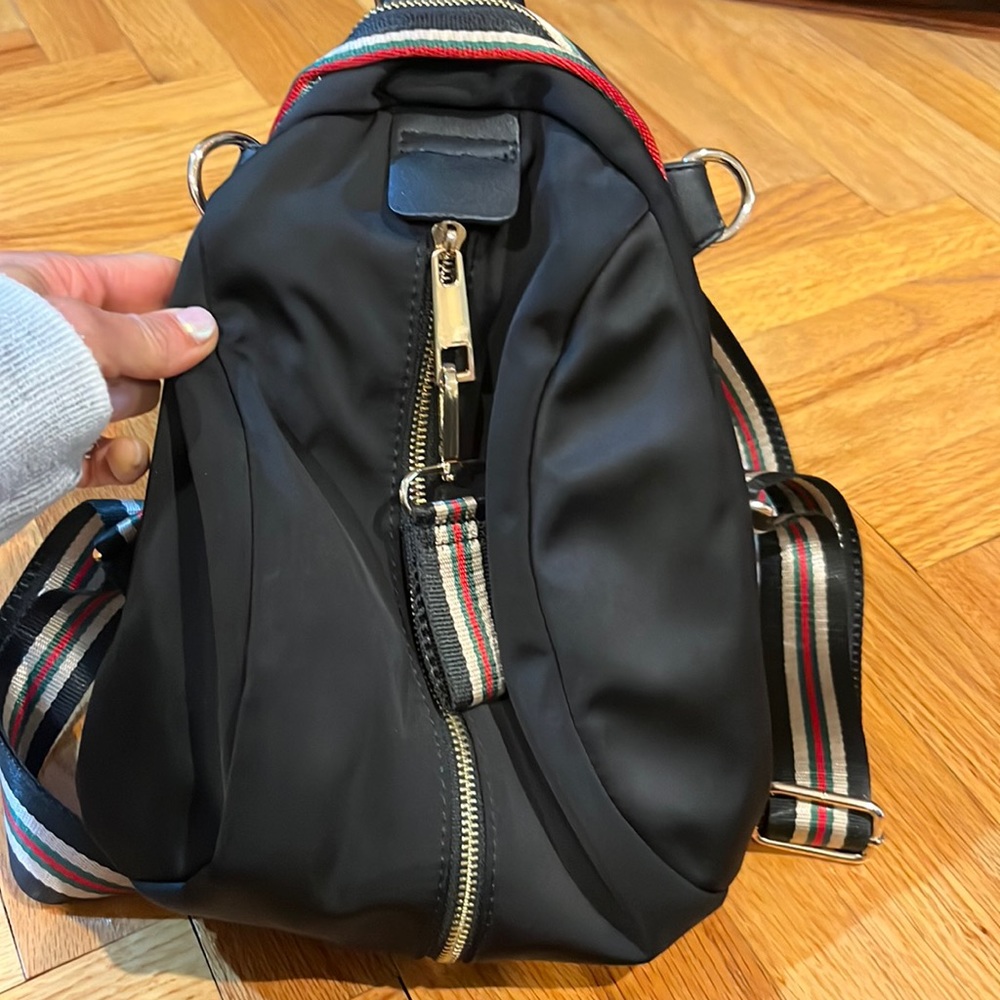 Black nylon mini backpack
